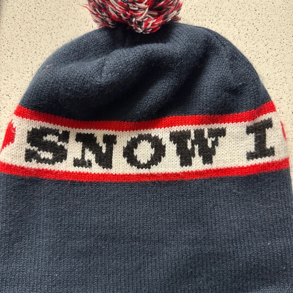 Red and Blue Winter Pom-Pom Hat